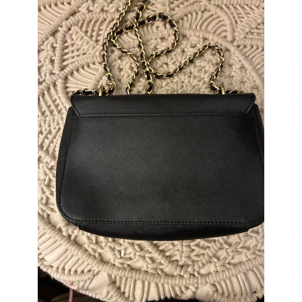 Tory‎ Burch Robinson Black Saffiano Leather Chain Crossbody Bag Gold Hardware